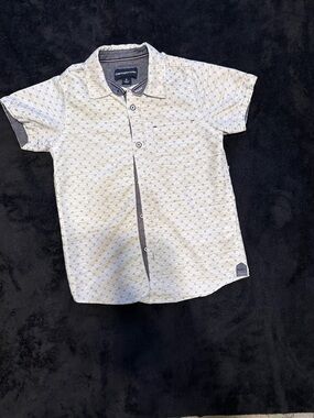 Carter's White Short-Sleeve Button-Down Shirt with Gray Trim